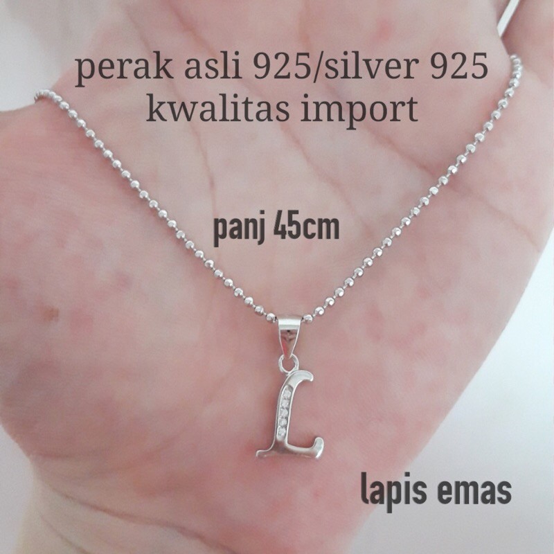 Kalung liontin L Perak asli 925 lapis emas putih/KALUNG HURUF/KALUNG ABJAD/KALUNG WANITA/KALUNG ASLI