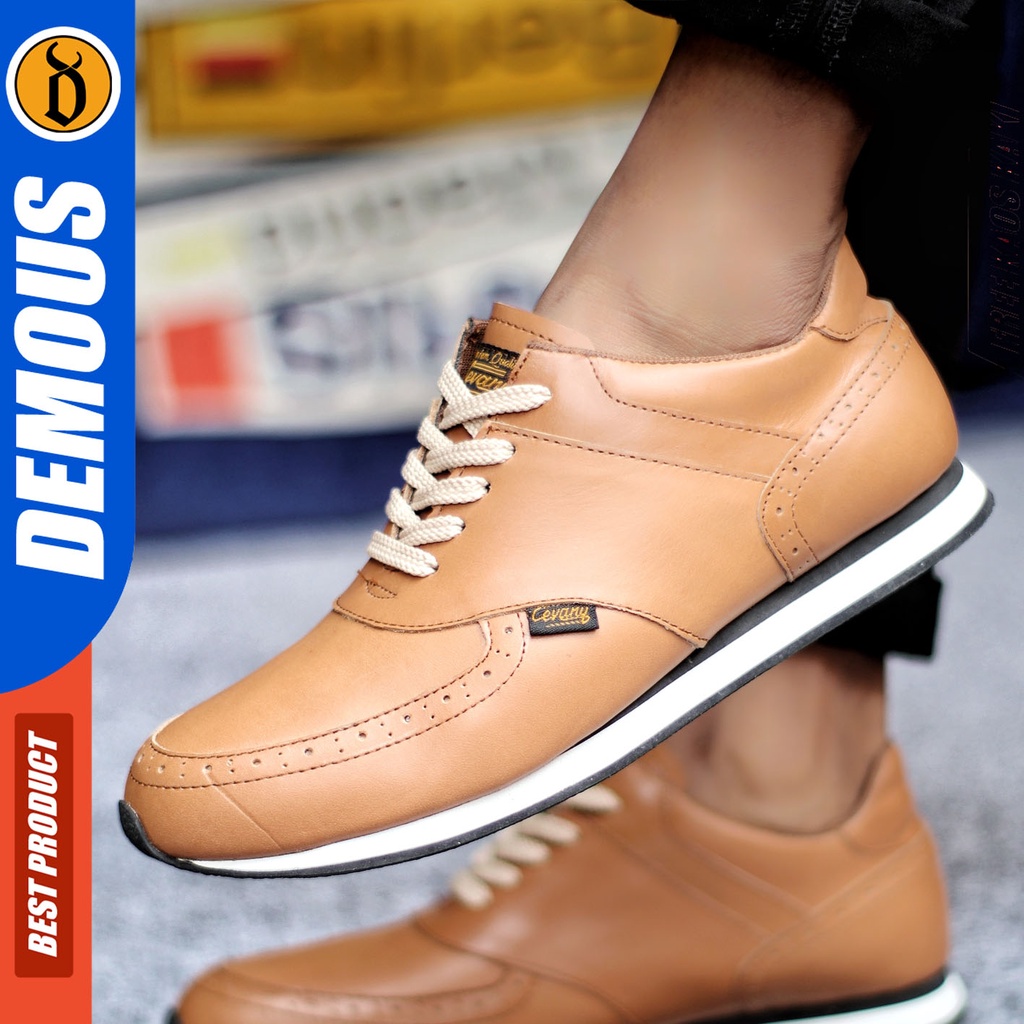 Sepatu Sneakers Pria Sepatu Casual Pria Kulit Asli Sepatu Kerja Kuliah Kondangan Sepatu Hitam Pria DEMOUS ERZA