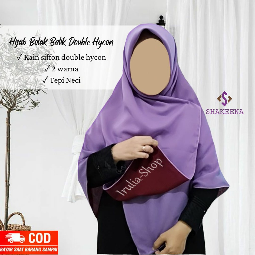 Jilbab bolak balik segi empat /jilbab segiempat bolak balik double hycon