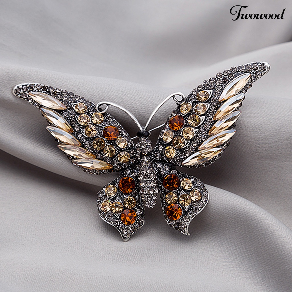 Twowood Butterflies Shape Vivid Lapel Pin Alloy Rhinestone Shiny Badge Brooch Pin Scarf Clip