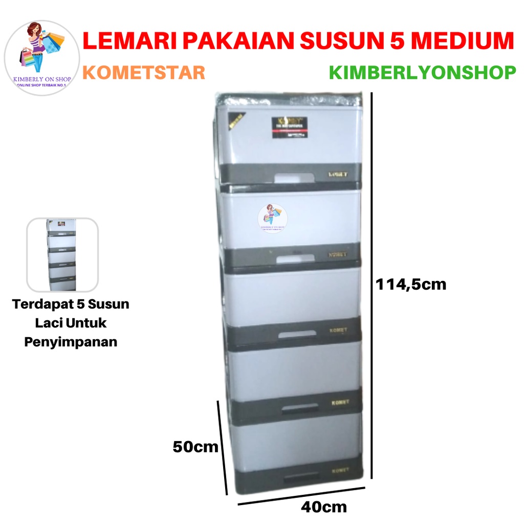 Lemari Laci Pakaian Baju Plastik Susun 5 Medium Serbaguna KC M5 Komet