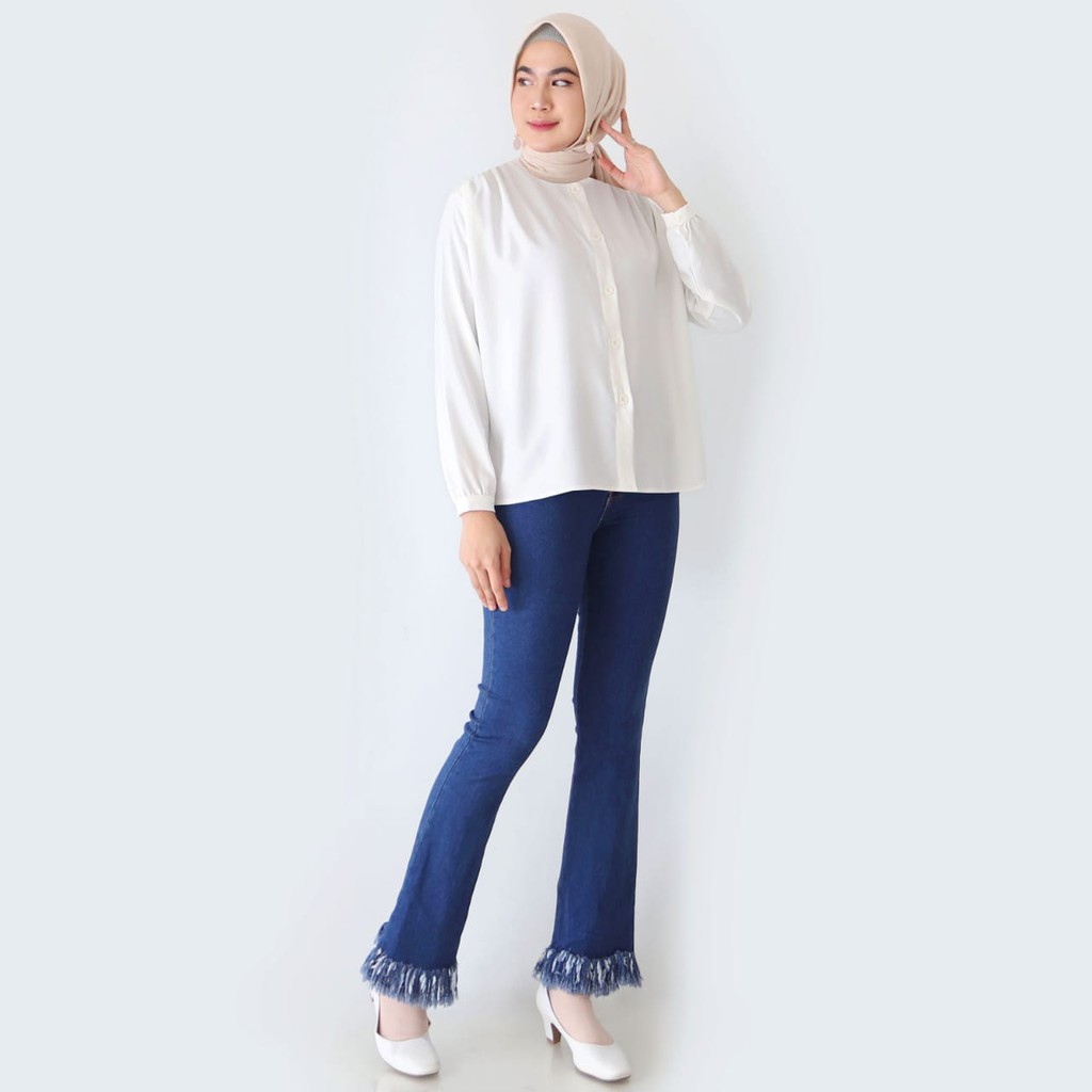 Maudy Shirt - Kemeja Wanita Bahan Shakila (Size M, L, XL, XXL) 708-Putih