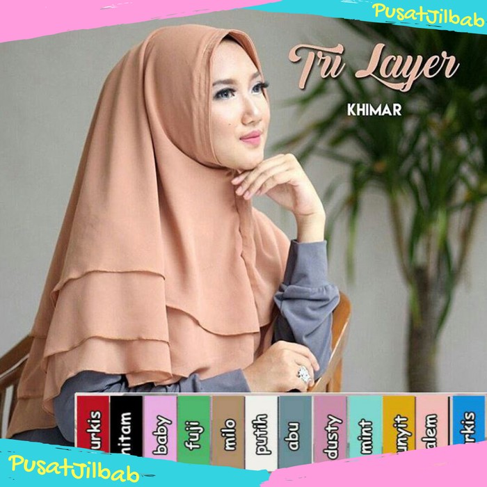 Jilbab Hijab Kerudung Instan Syari - Khimar Tri 3 Layer Ceruti Non Pet