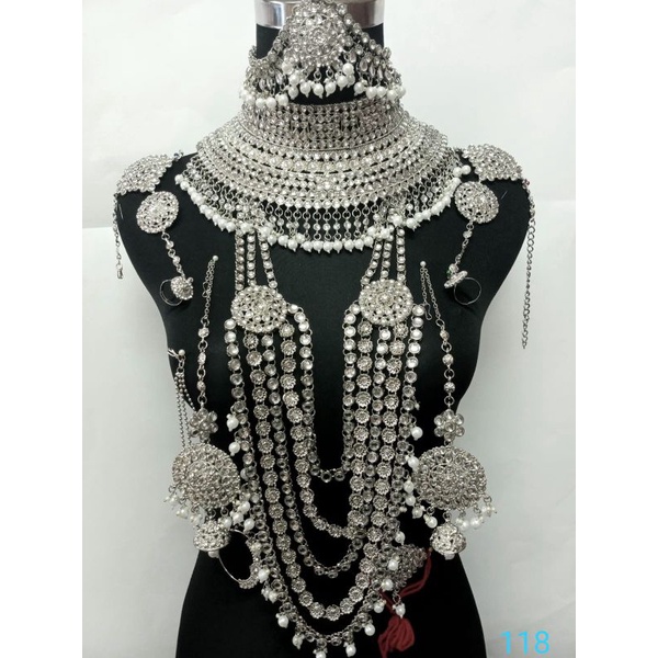kalung set/perhiasan set/aksesoris india/kalung bridal set silver/kalung jodha