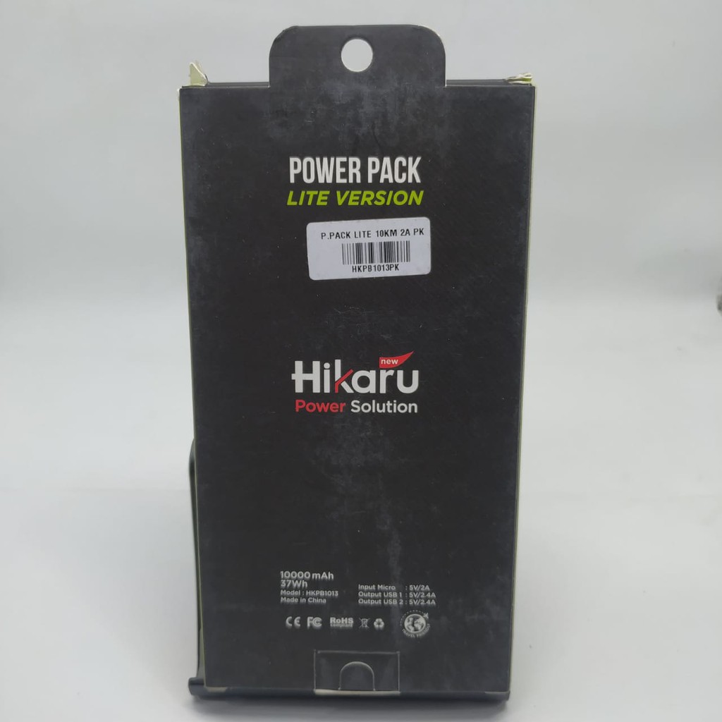 POWERBANK 10000MAH DUAL OUTPUT HIKARU POWER PACK LITE VERSION MURAH ORIGINAL GARANSI RESMI 1TAHUN