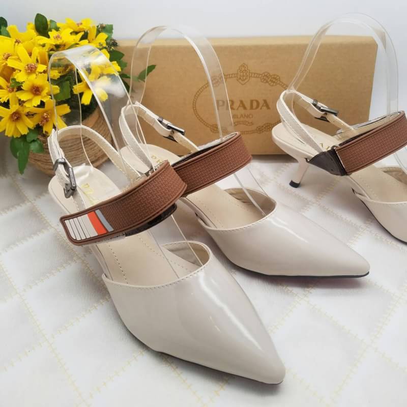 SANDAL HEELS PRADA CREAM & BLACK