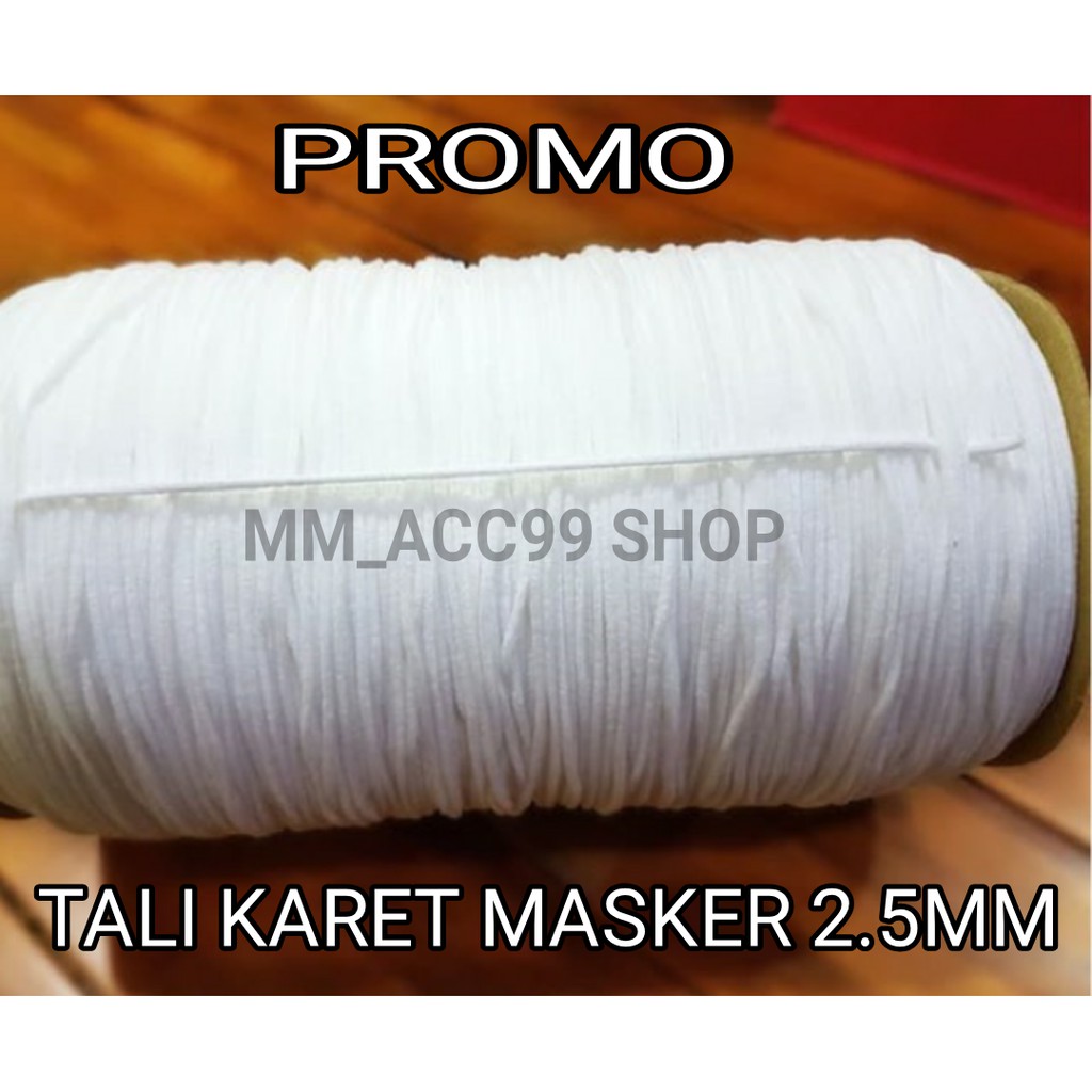 COD1 ROLL (+-500 Meter) PREMIUM Karet Masker Bulat / Karet Elastis 2 mm WARNA PUTIH