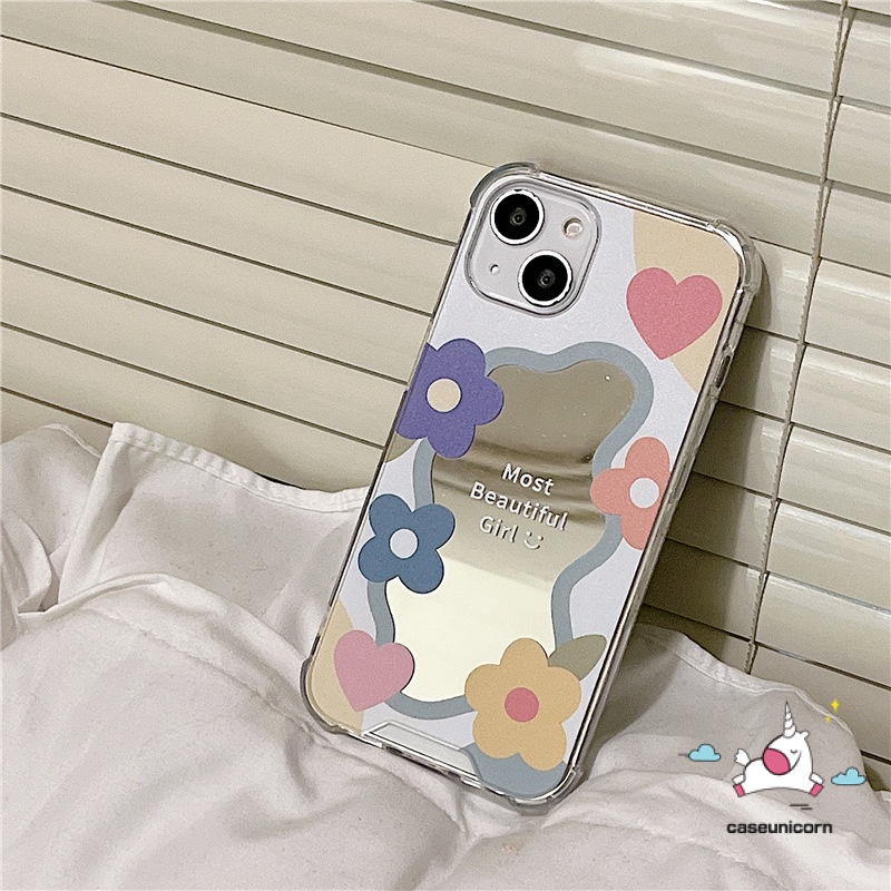 Soft Case Motif Bunga Dengan Cermin Untuk iPhone 7plus 8plus 7 8 Plus 11 13 12 Pro MAX X XR XS MAX SE 2020