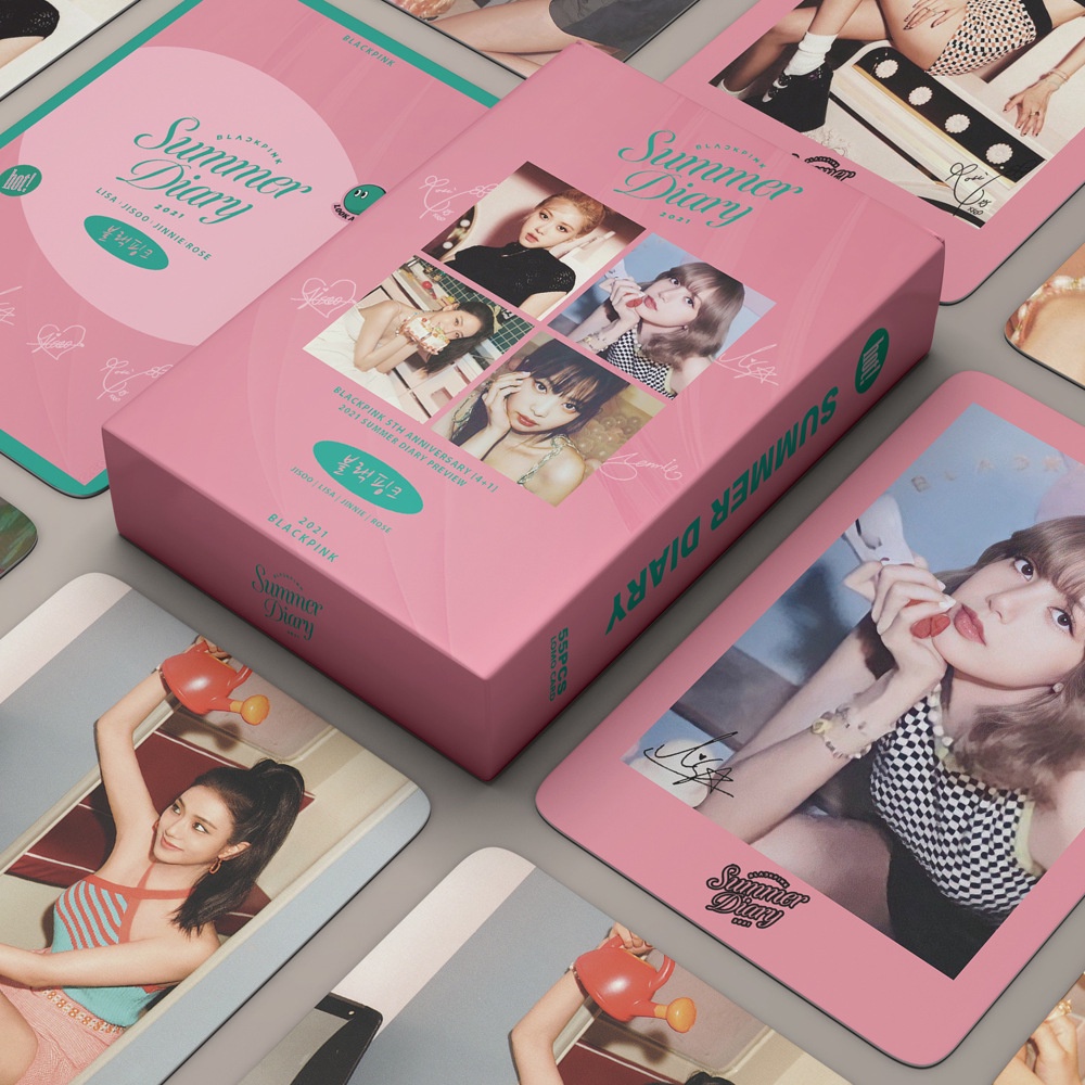 55pcs/set Hitam-PINK PINK Venom LISA ROSE JISOO JENNIE Ready For Love Album Lomo Card Kpop BORN PINK Photocard Postcard Stiker JENNIE ROSE JISOO LISA Boneka Dekorasi Meja Seri