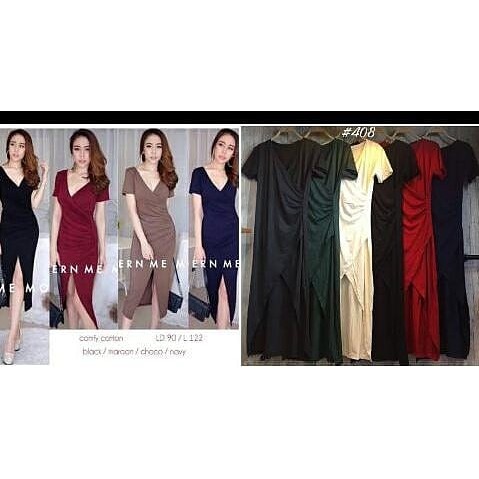 REAL PICT Maxi Dress 7/8 SPANDEX Casual Stretch Import COMFY Korea Murah