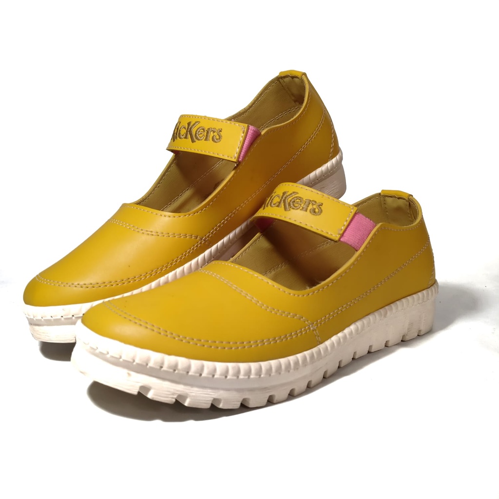 Sepatu sendal sandal wanita wedges hak 2 cm untuk jalan-jalan, bepergian, traveling polos dari kulit sintetis warna kuning