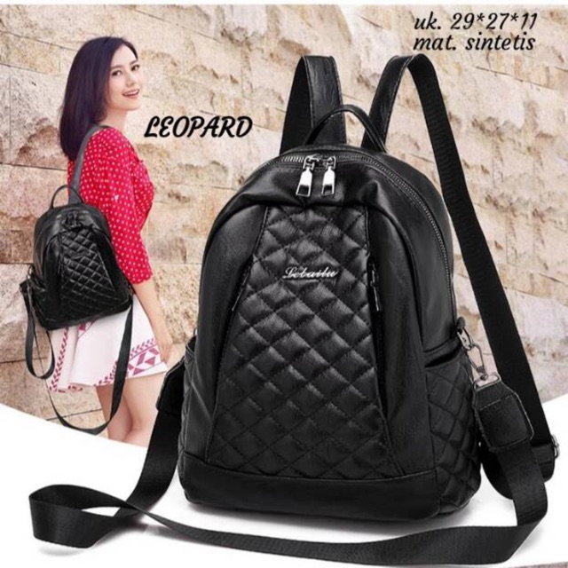 Fashion Tas Ransel 2Res Tengah Embos Jait Jait Le O Pard Free 2 Tali / Backpack Stylish Multifungsi