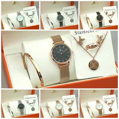 JAM TANGAN WANITACEWEK MURAH LV FREE SATU SET PERHIASAN GR148