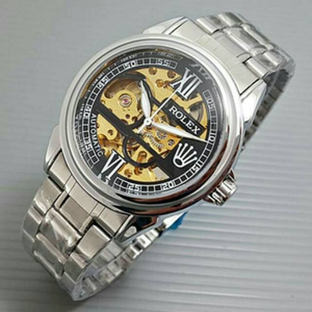 Jam Tangan Pria/Cowok Rolex Rantai Automatic Romawi Silver