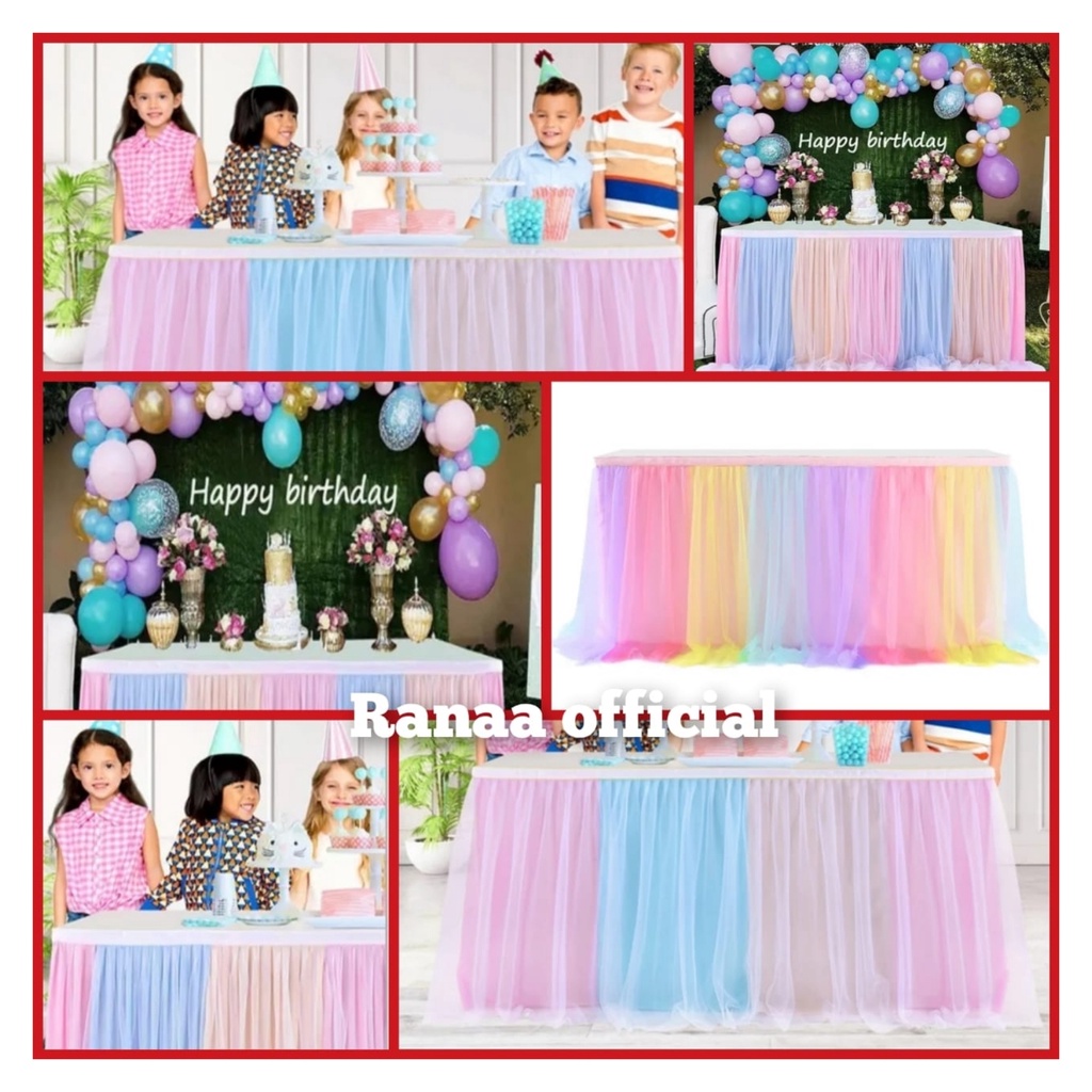 skirting dekorasi meja rok meja lapis tile pelangi