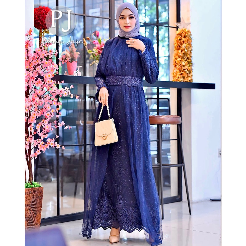 (NEW) GAMIS PESTA BROKAT LUNARA BIRU NAVY/ BAJU PESTA BIRU NAVY/ BAJU KONDANGAN NAVY/ KEBAYA NAVY/ D