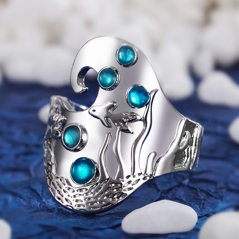 Cincin Lapis Silver Desain Ikan Gaya Bohemian Vintage Untuk Wanita