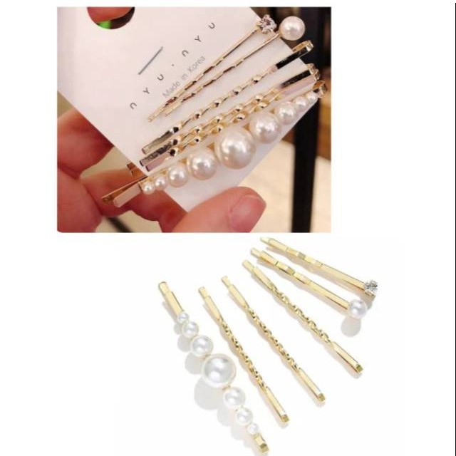 1 Set Jepit Rambut Korea Mutiara Korean Hairclip Hairpin PGM (Isi 5 pcs) L16