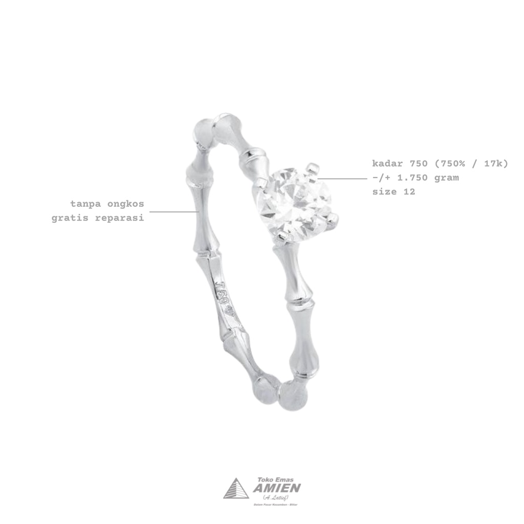 Toko Emas Amien Cincin Emas Asli Putih UBS Kadar 750 (75% / 17K) 1.750 Gram - Permata Solitaire Haru