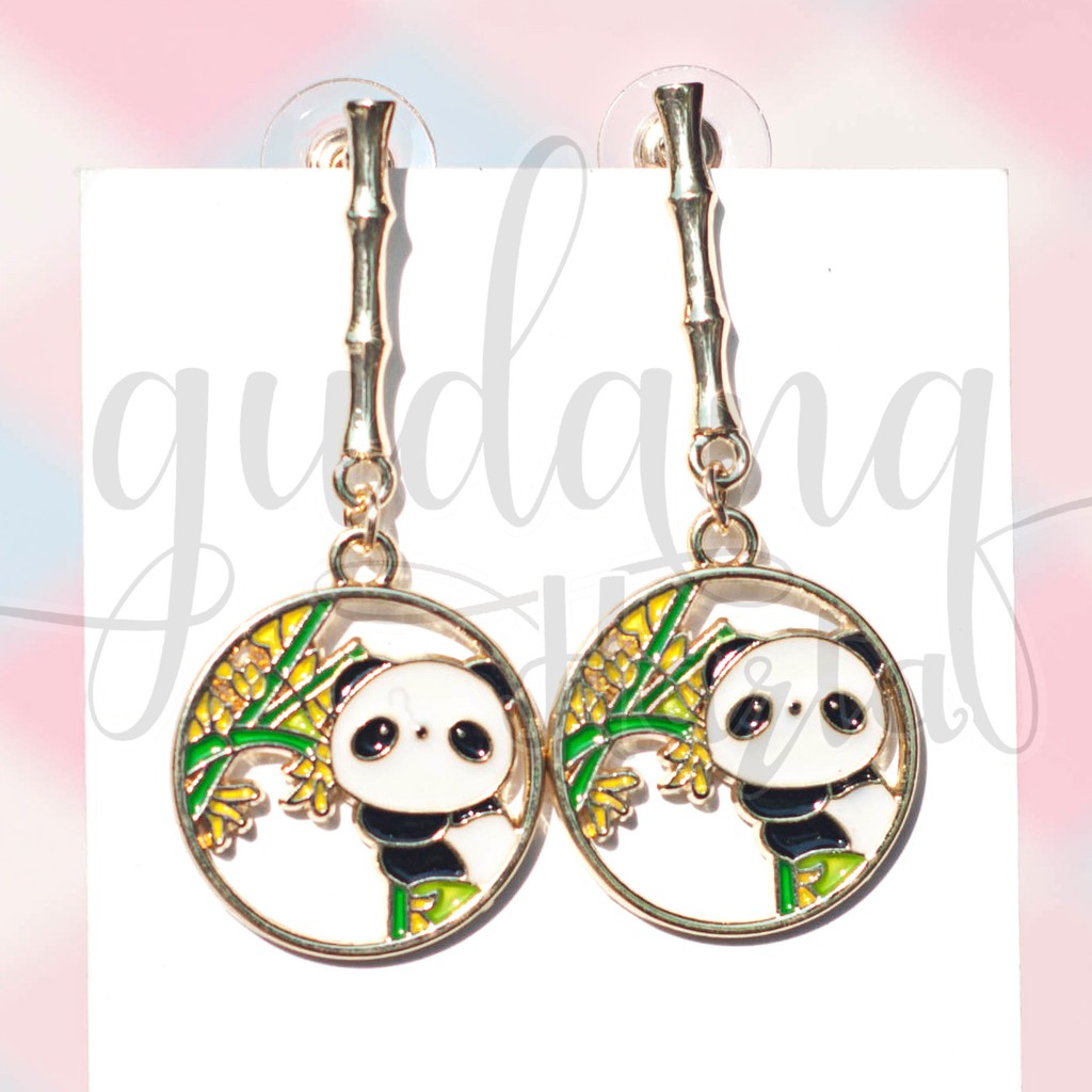 Anting Panda Bunga Kuning Anting Stud Panjang Cantik Unik Anting Cute Earrings GH 203759