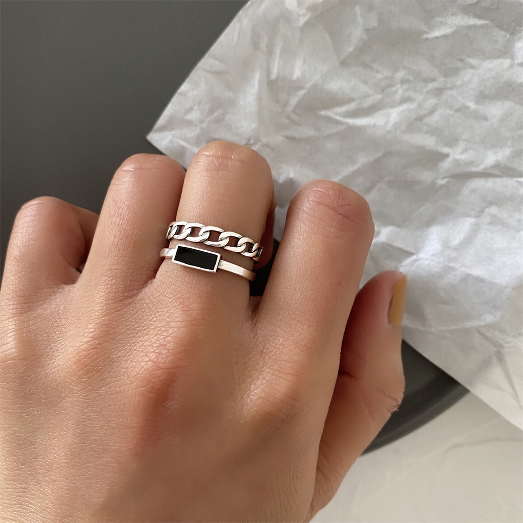 Cincin Jari Telunjuk 925 sterling silver double layer Model Terbuka Untuk Wanita