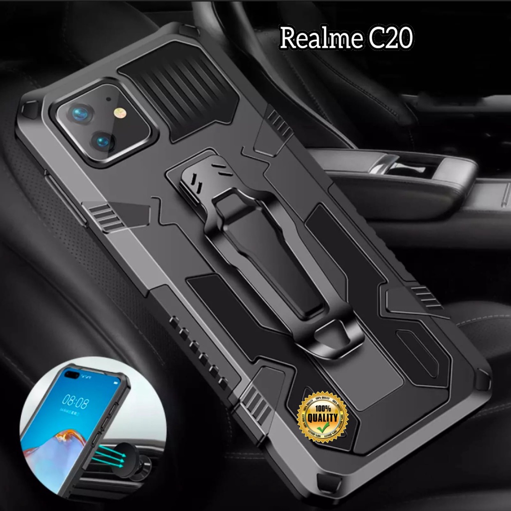 Casing HP REALME C20 / REALME C11 2022 Hard Case Robot Armor Cristal Kick Standing Cover