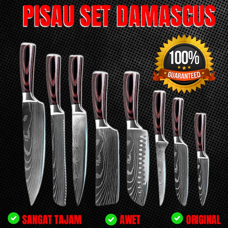 Pisau Dapur Baja Damaskus Original Damascus Kitchen Masterchef Master Chef Cleaver Slicing Chopping 