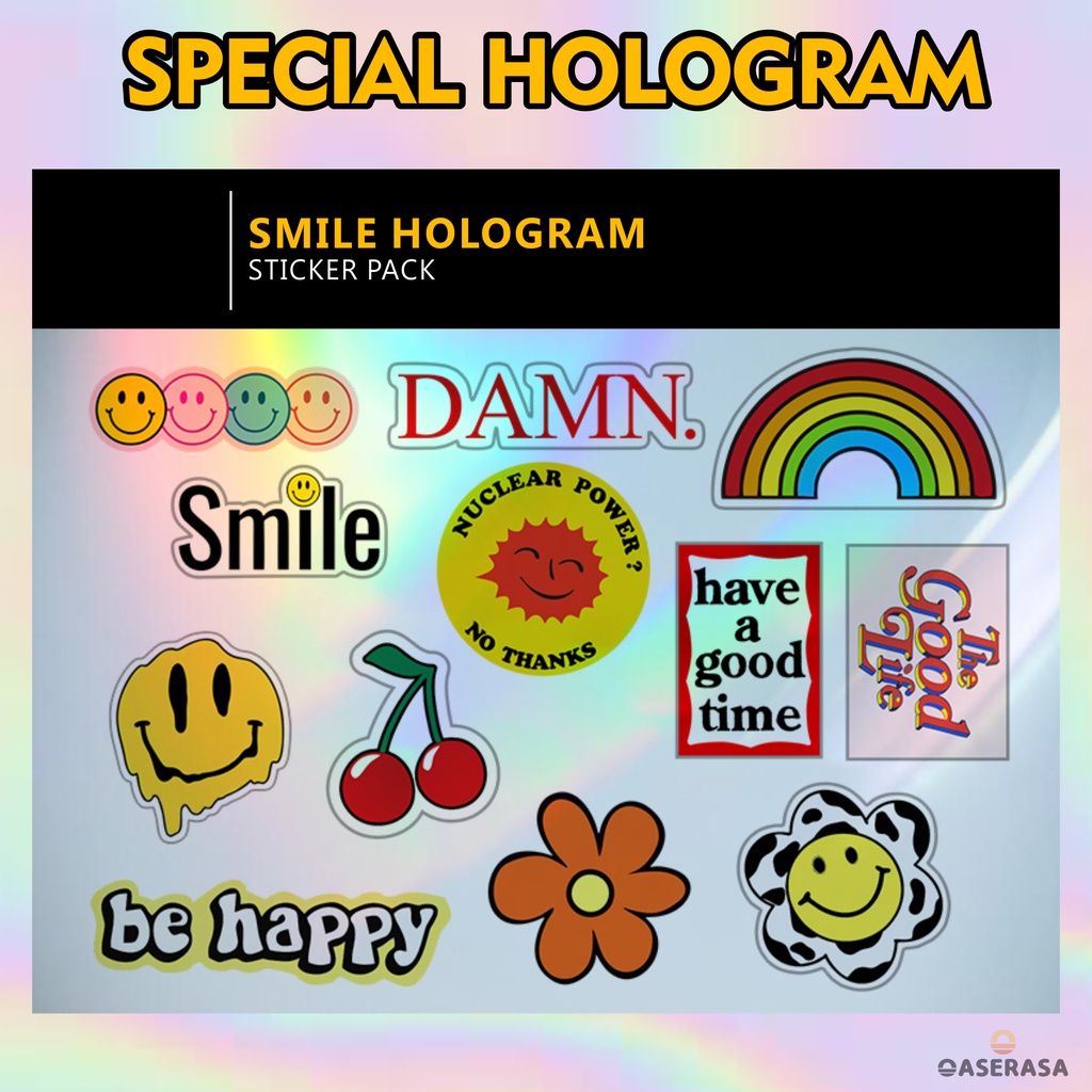 

12 PCS STICKER HOLOGRAM PREMIUM QUALITY SMALL SIZE | STIKER HP MOTIF SMILE BUNGA | STIKER LAPTOP LUCU AESTHETIC | STIKER ANTI AIR