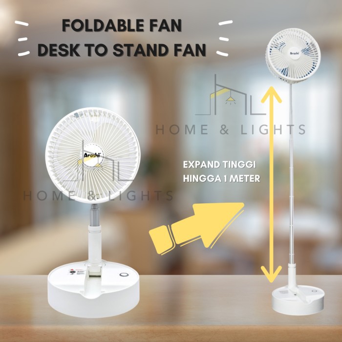 Kipas Angin Lipat Arashi Emergency Fan ADF06M / Desk Fan to Stand Fan