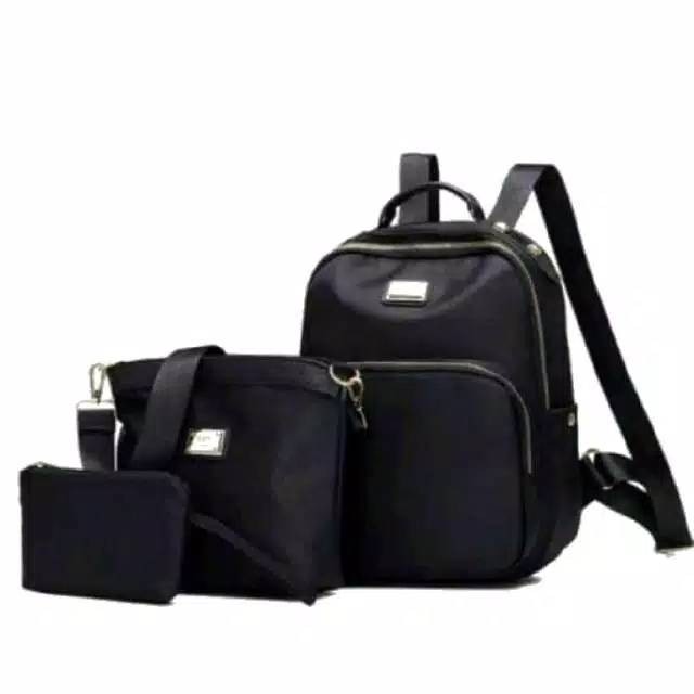 Tas Ransel Square Set 3 in 1 bahan MIKRO //ransel wanita
