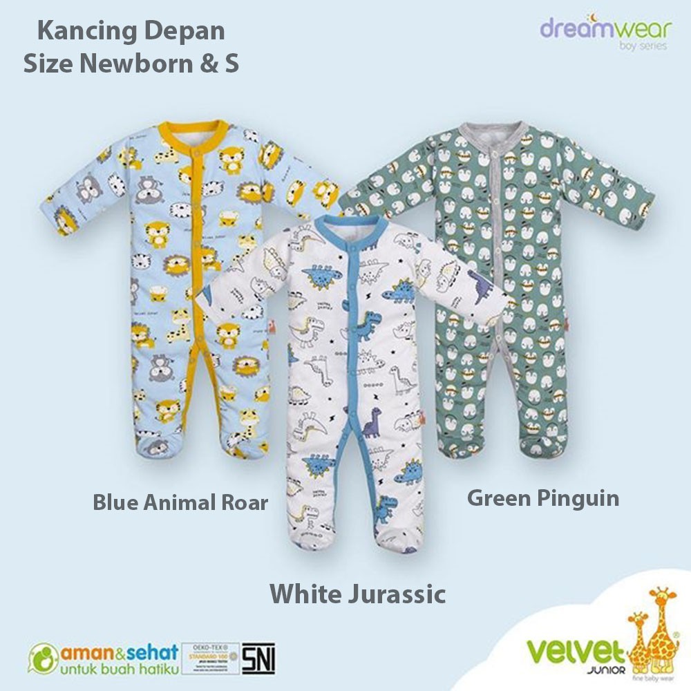 Sleepsuit VELVET DREAMWEAR TUTUP Kaki NB S M L BOY &amp; GIRL TERTUTUP sleep suit dream wear new born