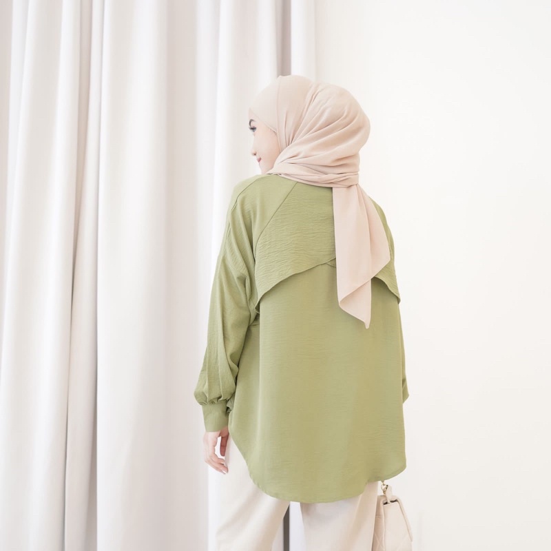 Kemeja Blouse Lengan Panjang KINAN Blouse LUNA Kancing Depan Flow Cringke Premium Kerah Banyak Variasi OOTD Remaja Dewasa