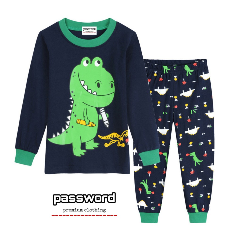 HappyOliver PASSWORD DINO DRAWING Setelan piyama 1 - 7 Tahun Baju Anak BerKualitas