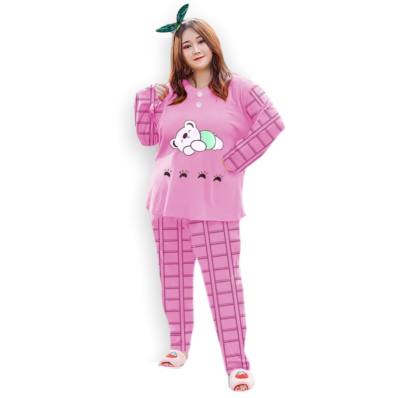 Lilipop.id  Baju Tidur Jumbo Sleep Bear XXXL Celana Panjang PP Bigsize Lengan Panjang Baby Doll Kaos