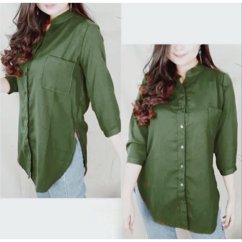 REAL PICTURE Blouse / Kemeja Wanita Lengan 7 per 8 / Kemeja Wanita BIG SIZE-Army