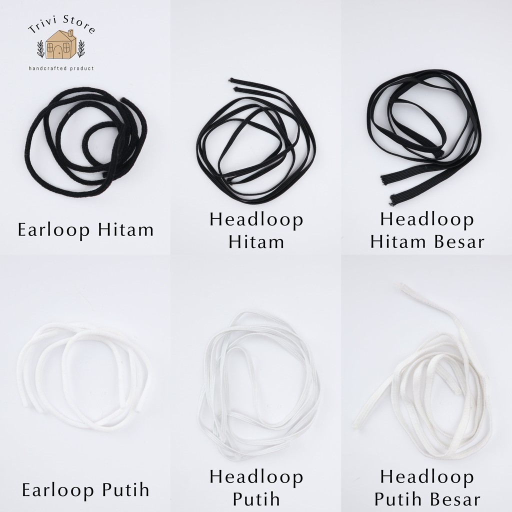 Stopper dan Tali Masker Bulat Pipih untuk Earloop Headloop per Meter Meteran