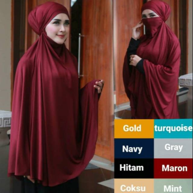 KHIMAR ANTI CORONA JUMBO JERSEY / KHIMAR MASKER CADAR TALI SYARI JUMBO XXL/KHIMAR HIJAB NIQAB FRENCH