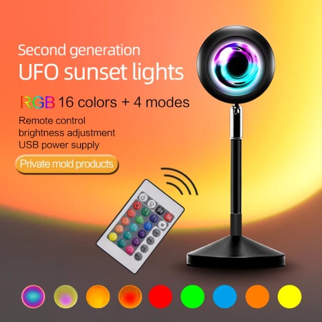 UFO SunSet Light RGB with Remote Control / Lampu Tidur Sunset RGB