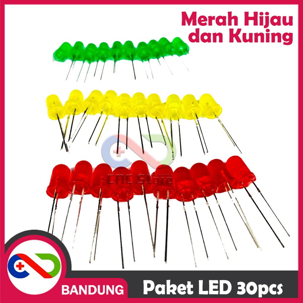 PAKET LED 5MM DIFFUSED 30PCS MERAH KUNING HIJAU