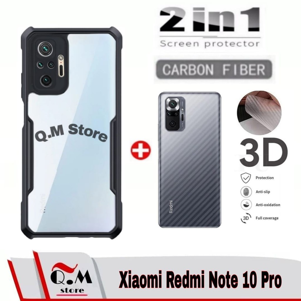 PROMO 2-IN1 Case XIAOMI REDMI NOTE 10/ NOTE 10 PRO TRANSPARAN Softcase Premium Free Garskin