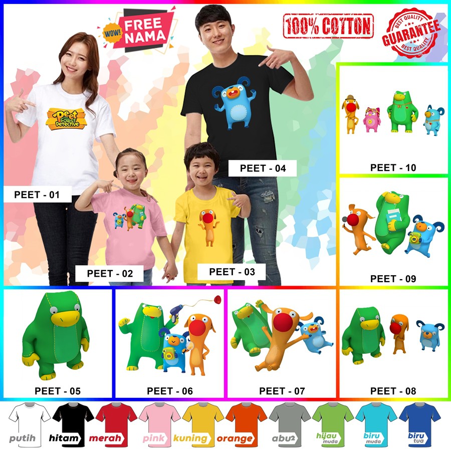 [FREE NAMA!!] Baju Kaos COUPLE  ANAK DAN DEWASA PEET THE FOREST DETECTIVE BANYAK MOTIF