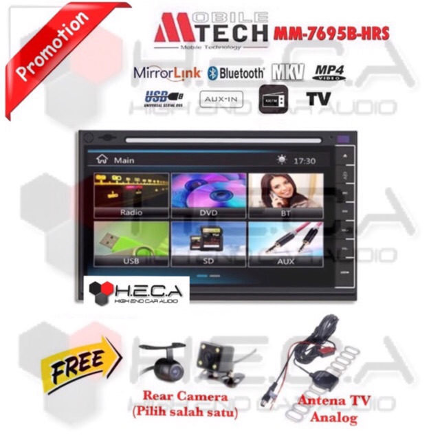 Head Unit Double din Mtech MM-7695 B HRS Tape Mobil Mtech MM-7695B HRS TV Mirrorlink & Kamera Mundur