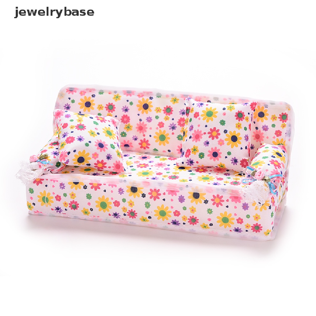 (jewelrybase) 3pcs / set Sofa + 2 Bantal Motif Print Untuk Aksesoris Rumah Boneka Barbie