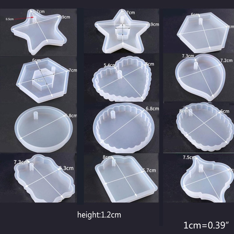 SIY  12Pcs/Set Crystal Epoxy DIY Resin Mold Keychain Geometry Pendant Silicone Mould