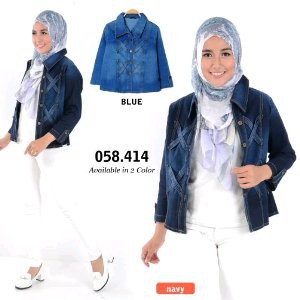 Jaket Jeans Wanita Outer Luaran Jaket Kancing Wanita Keren Kekinian Levis Jeans Stretch Lentur Navy