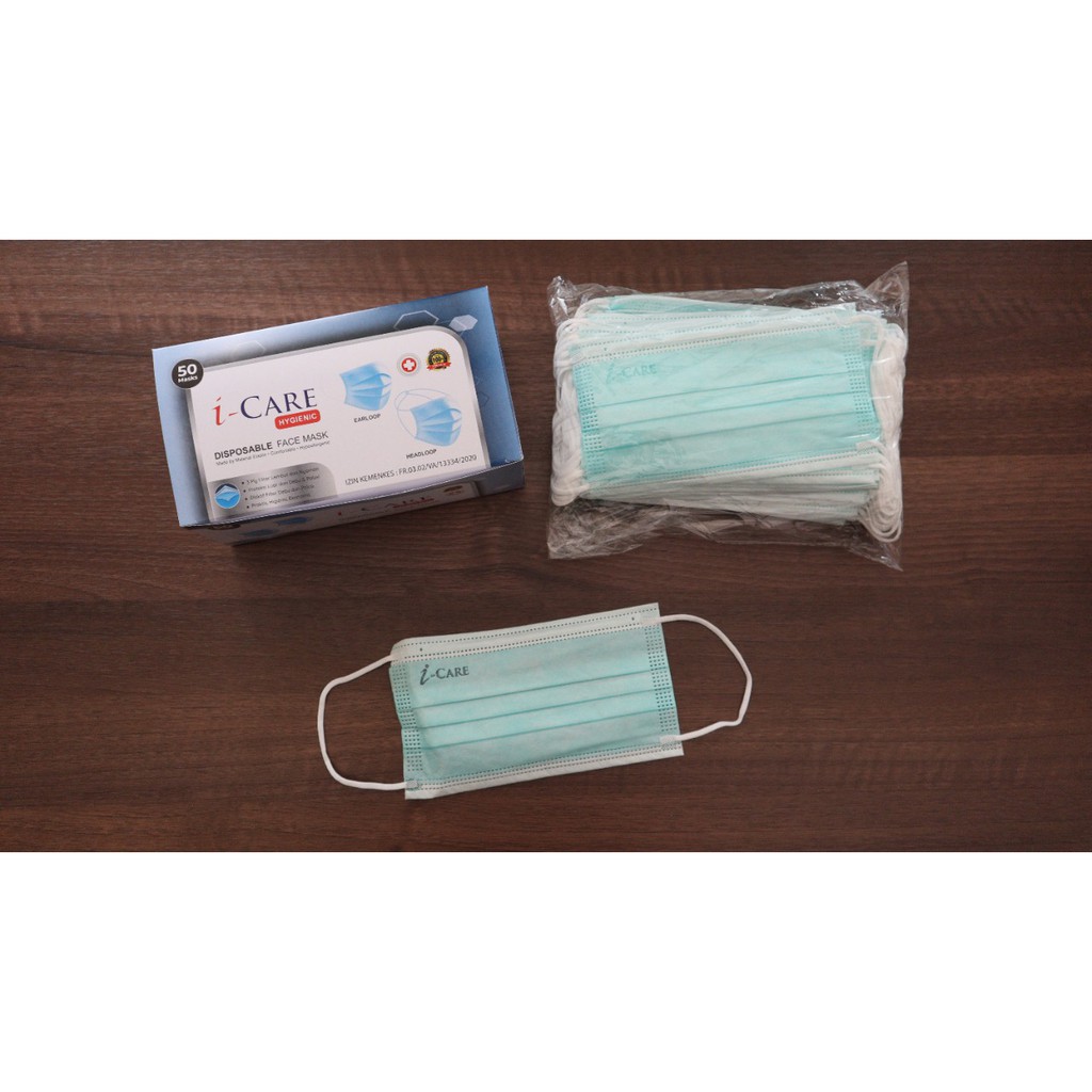 Masker i-Care Earloop 3ply isi 50 Pcs Icare - Big Plaza