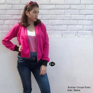 Jual JAKET SWEATER BLAZER CROP BOMBER WANITA FLEECE HIJAU ARMY Diskon