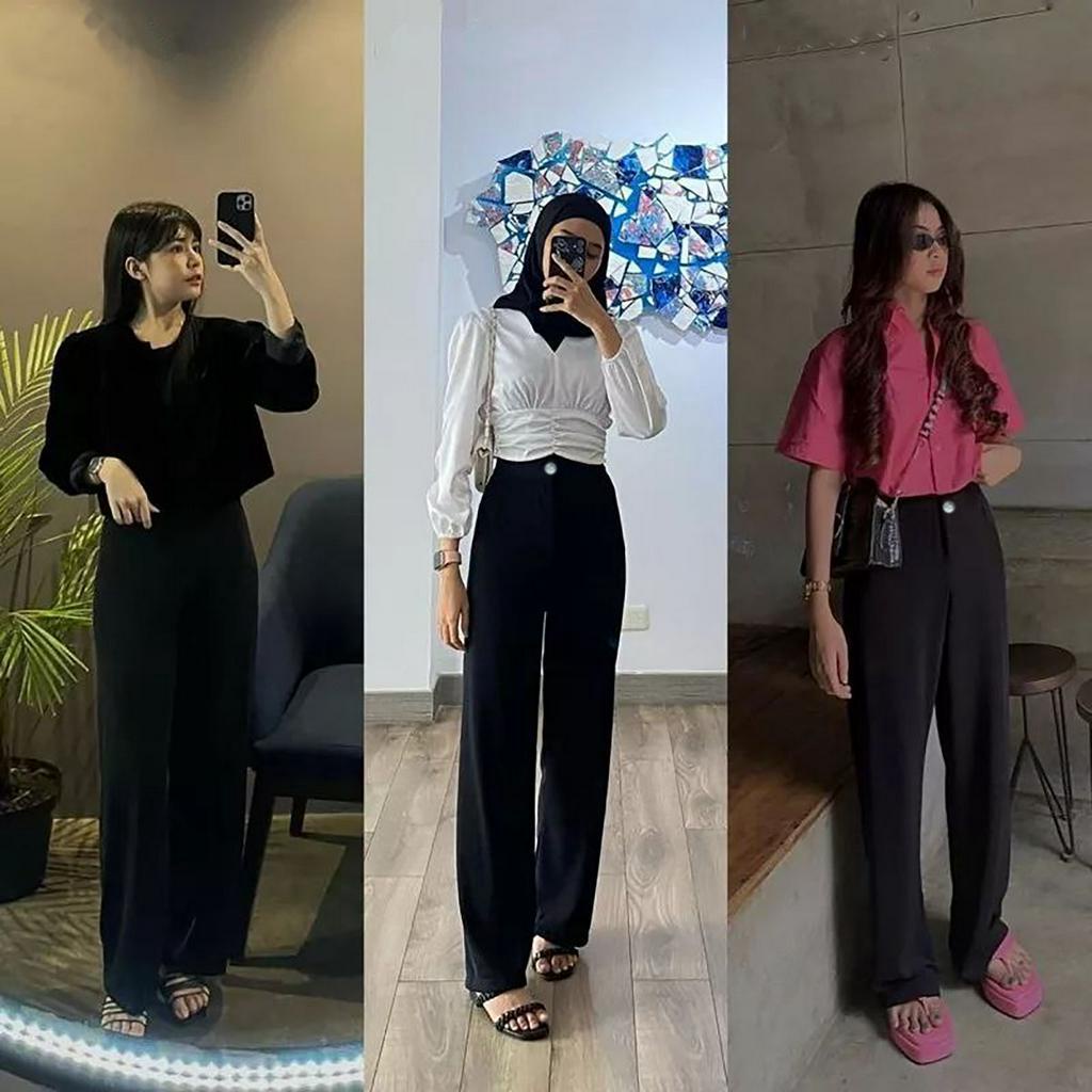 Celana Kulot Crinkle Highwaist Loose Cullote Pant Celana Kantor Wanita Anti Kusut Jumbo