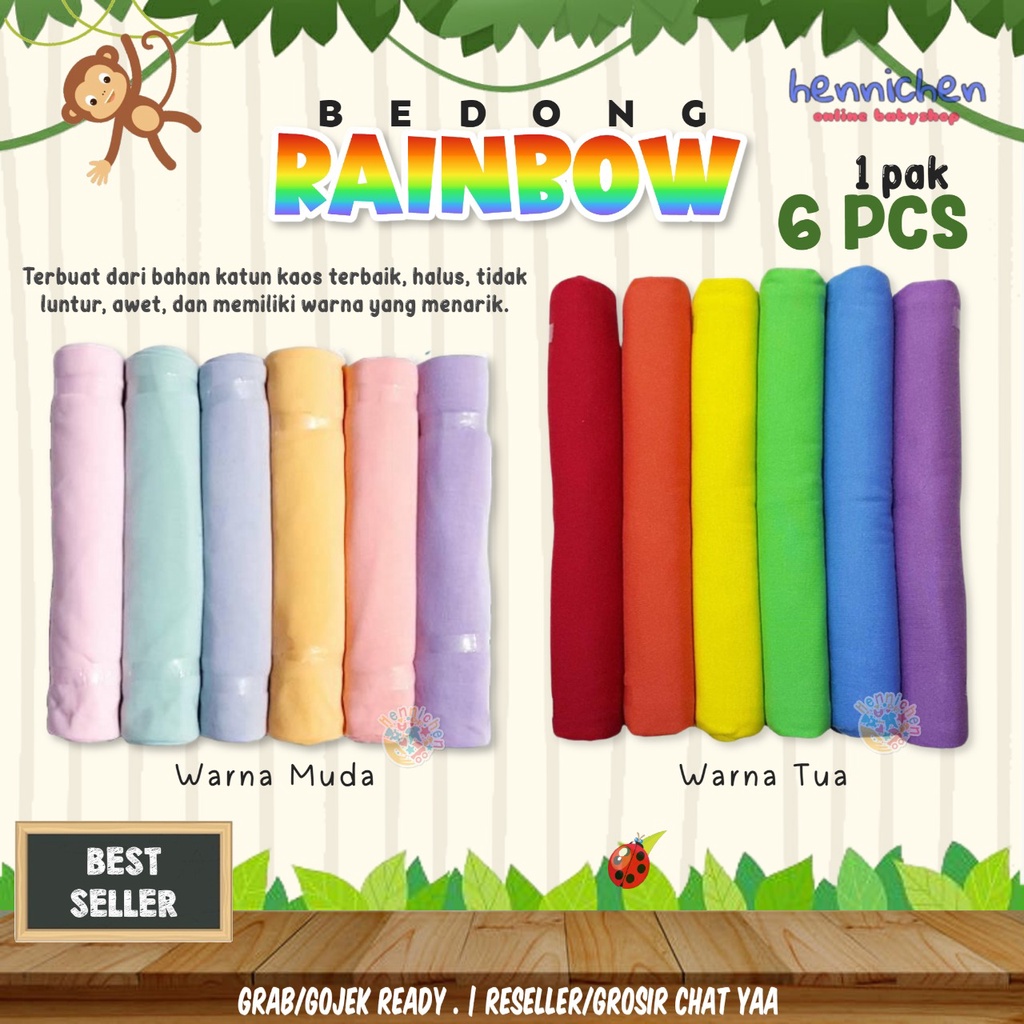 6 Pcs BEDONG RAINBOW   SOFT PASTEL 100 x 90 LEBIH BESAR , HALUS DAN LEMBUT