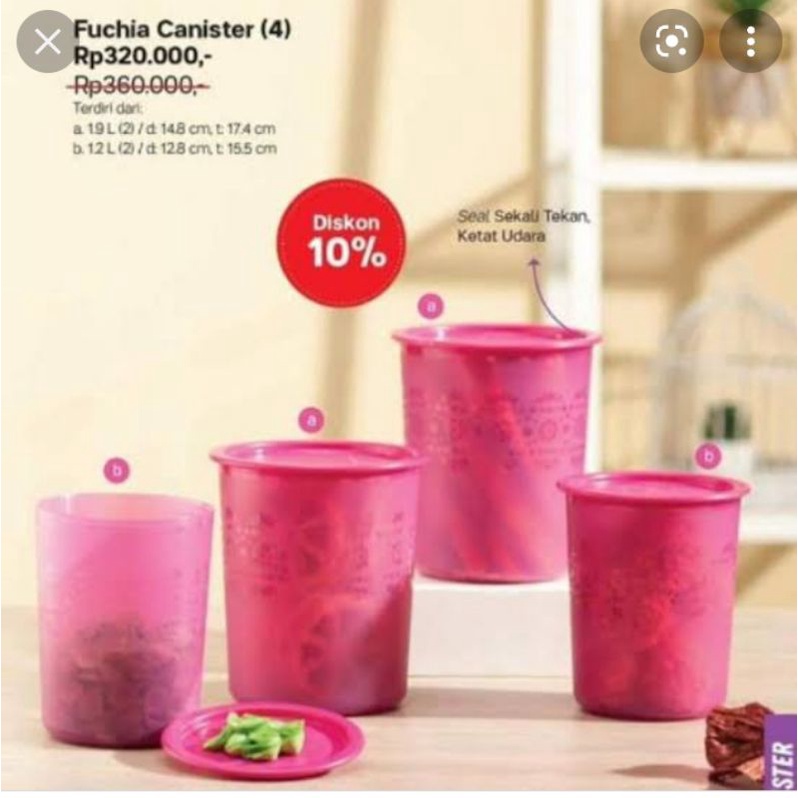 Fuchia canister tupperware / toples tupperware / toples lebaran set tupperware isi 4